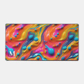 Modern Rainbow Abstrakt Paint Monogram Schreibtischunterlage (Vorderseite)