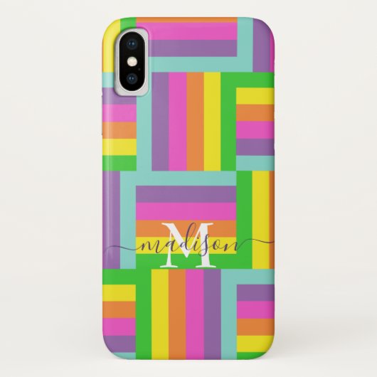 Modern Rainbow Abstrakt Script Name Monogram Case-Mate iPhone Hülle (Rückseite)