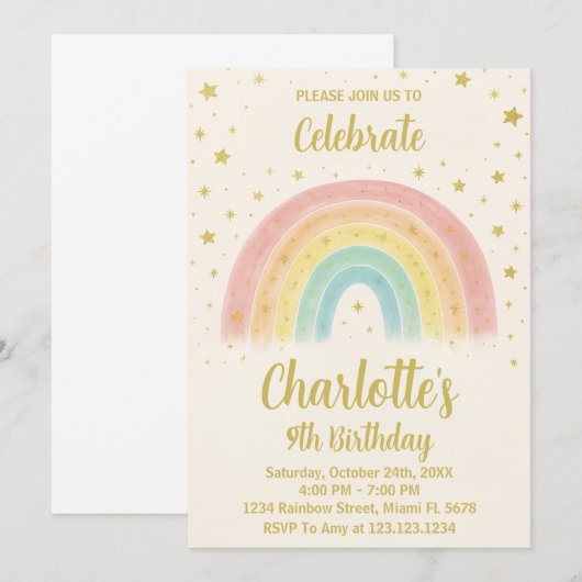 Modern Rainbow Birthday Einladung (Vorne/Hinten)