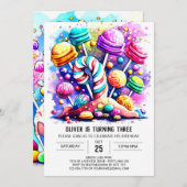 Modern Rainbow Candyland Birthday Einladung (Vorne/Hinten)