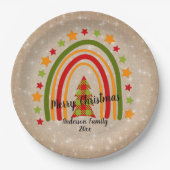 Modern Rainbow Christmas Tartan Tree 20xx Text 9" Pappteller (Vorderseite)