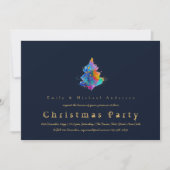 Modern Rainbow Christmas Tree Trendy Navy Blue Einladung (Vorderseite)