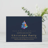 Modern Rainbow Christmas Tree Trendy Navy Blue Einladung (Stehend Vorderseite)