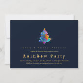 Modern Rainbow Christmas Tree Trendy Navy Blue Einladung (Vorderseite)