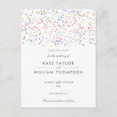 Modern Rainbow Confetti Save the Date Ankündigungspostkarte (Vorderseite)