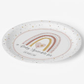 Modern Rainbow Dusty Pink Gold Girl Baby Sprinkle Pappteller (Schrägansicht)