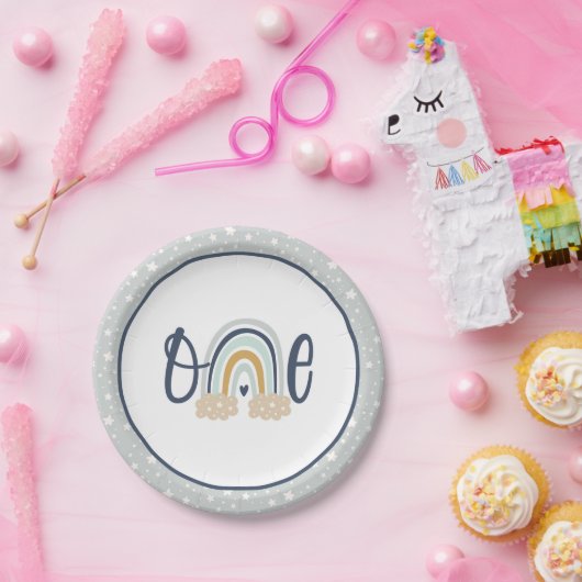 Modern Rainbow First Birthday Plate - Boy LB Pappteller (Party)