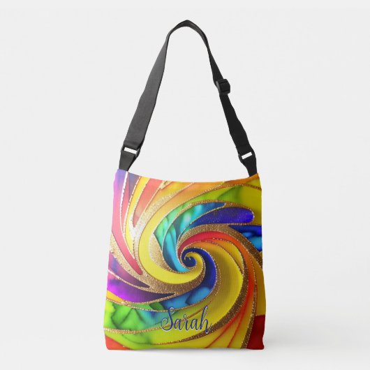 Modern Rainbow & Glam Gold Spaß Pinwheel Tragetaschen Mit Langen Trägern (Vorderseite)