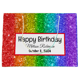 Modern Rainbow Glitzer Happy Birthday Große Geschenktüte