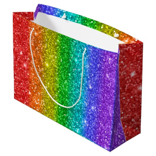 Modern Rainbow Glitzer Happy Birthday Große Geschenktüte (Rückseite Schrägansicht)