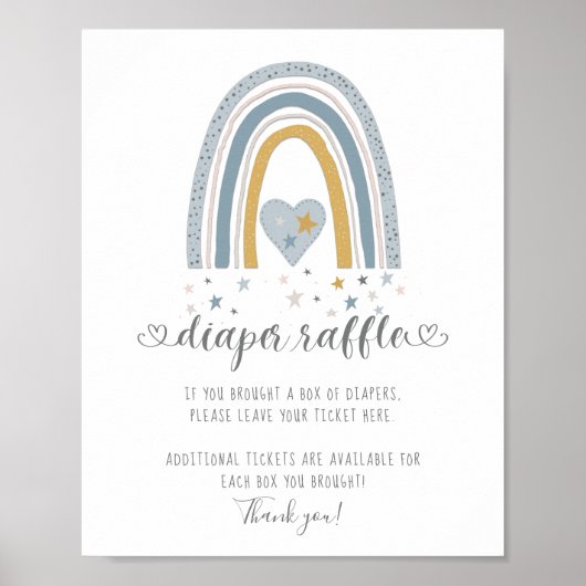 Modern Rainbow Heart Stars Boy Diaper Raffle Sign Poster (Vorne)