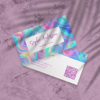 Modern Rainbow Holographic Makeup Artist & Qr Code Visitenkarte