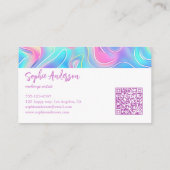 Modern Rainbow Holographic Makeup Artist & Qr Code Visitenkarte (Rückseite)
