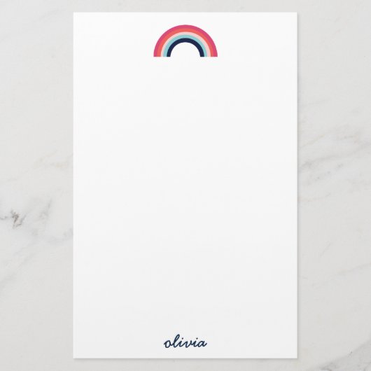 Modern Rainbow in Blue Script Name Briefpapier (Vorderseite)