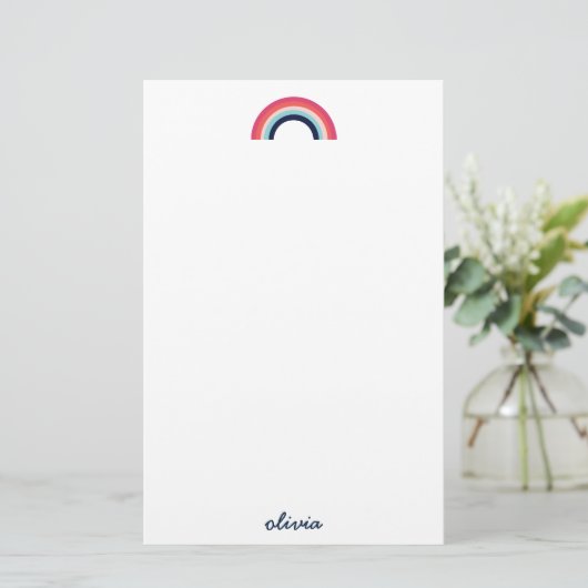 Modern Rainbow in Blue Script Name Briefpapier (Stehend Vorderseite)