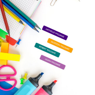 MODERN RAINBOW INDIGO ORANGE MAUVE TEAL KIDS NAME ETIKETTEN