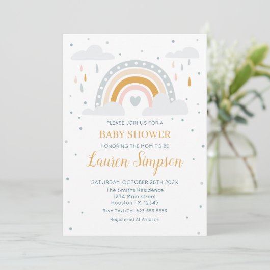 Modern Rainbow Invitation Baby Shower Einladung (Stehend Vorderseite)