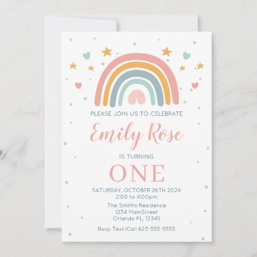Modern Rainbow Invitation Birthday Einladung (Vorderseite)