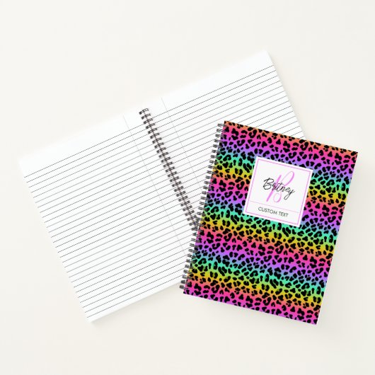 Modern Rainbow Leopard Skin Pattern Monogram Notizblock (Innenseite)