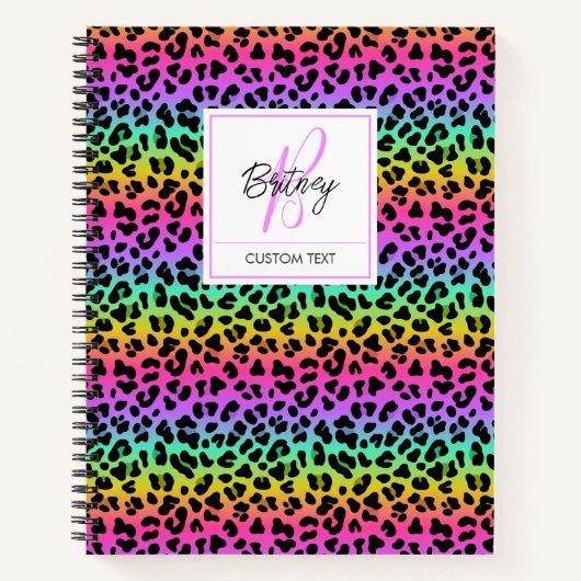 Modern Rainbow Leopard Skin Pattern Monogram Notizblock (Vorderseite)