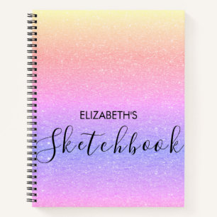 Modern Rainbow Ombre Glitzer Name Sketchbook Notizblock