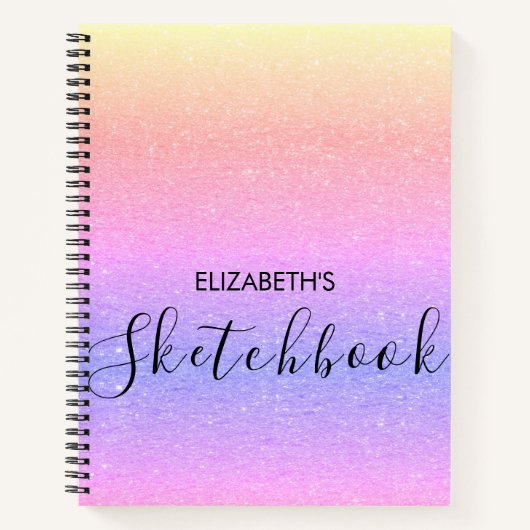 Modern Rainbow Ombre Glitzer Name Sketchbook Notizblock (Vorderseite)