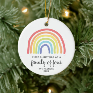 Modern Rainbow Personalized 1st Xmas Family of 4 Keramik Ornament