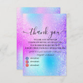 Modern Rainbow Pink Holographic Danke-Card Dankeskarte (Vorne/Hinten)
