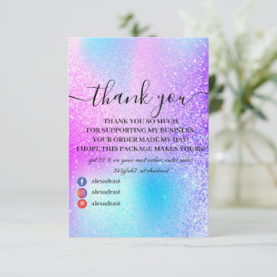 Modern Rainbow Pink Holographic Danke-Card Dankeskarte