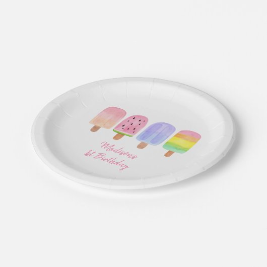 Modern Rainbow Popsicle Birthday Pappteller (Schrägansicht)