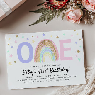 Modern Rainbow & Stars 'ONE' 1. Geburtstag Party Einladung