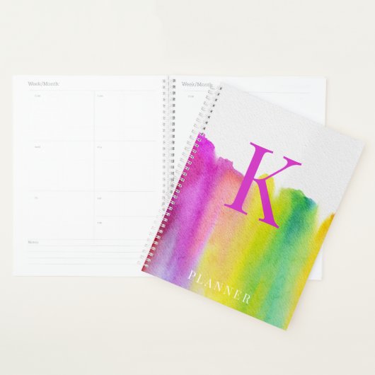 Modern Rainbow Watercolor Monogram Planer (Anzeige)
