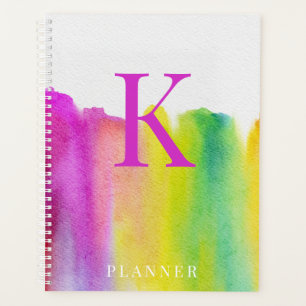 Modern Rainbow Watercolor Monogram Planer