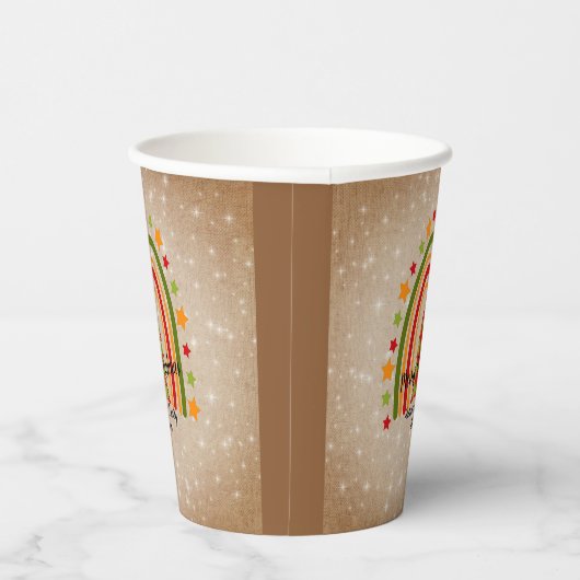 Modern Rainbow Weihnachten Tartan Tree 20xx Text Pappbecher (Rechts)