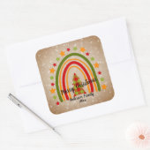 Modern Rainbow Weihnachten Tartan Tree 20xx Text Quadratischer Aufkleber (Umschlag)