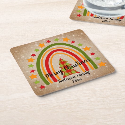 Modern Rainbow Weihnachten Tartan Tree 20xx Text Rechteckiger Pappuntersetzer (angewinkelt)