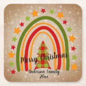 Modern Rainbow Weihnachten Tartan Tree 20xx Text Rechteckiger Pappuntersetzer (Vorderseite)