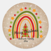 Modern Rainbow Weihnachten Tartan Tree 20xx Text Runder Aufkleber (Vorderseite)