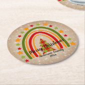 Modern Rainbow Weihnachten Tartan Tree 20xx Text Runder Pappuntersetzer (Angewinkelt)