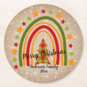 Modern Rainbow Weihnachten Tartan Tree 20xx Text Runder Pappuntersetzer (Vorderseite)
