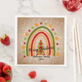 Modern Rainbow Weihnachten Tartan Tree 20xx Text Serviette