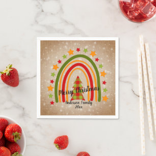 Modern Rainbow Weihnachten Tartan Tree 20xx Text  Serviette