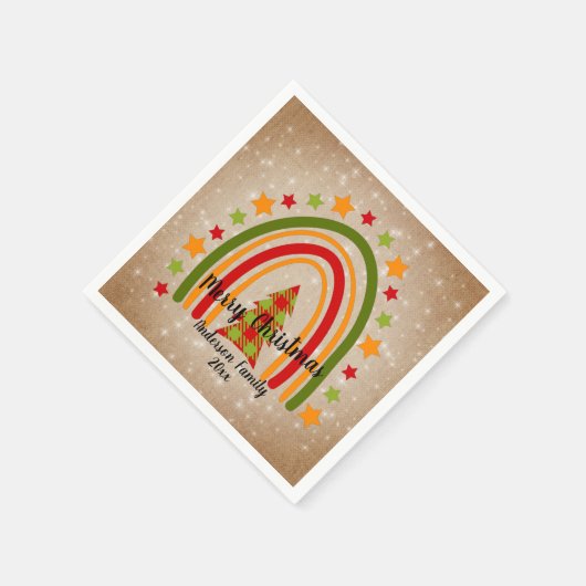 Modern Rainbow Weihnachten Tartan Tree 20xx Text Serviette (Ecke)