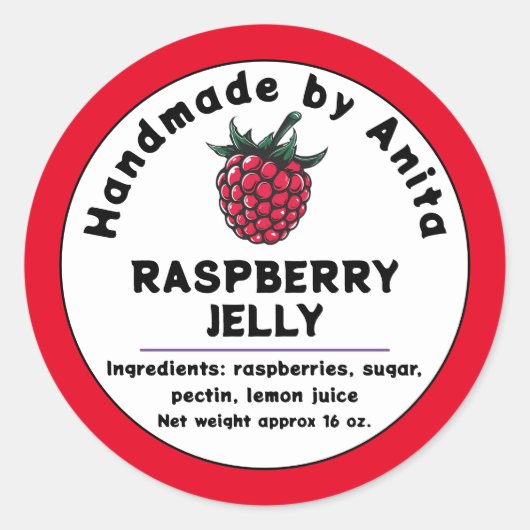 Modern Raspberry Jam oder Jelly Canning Jar Label Runder Aufkleber (Vorderseite)