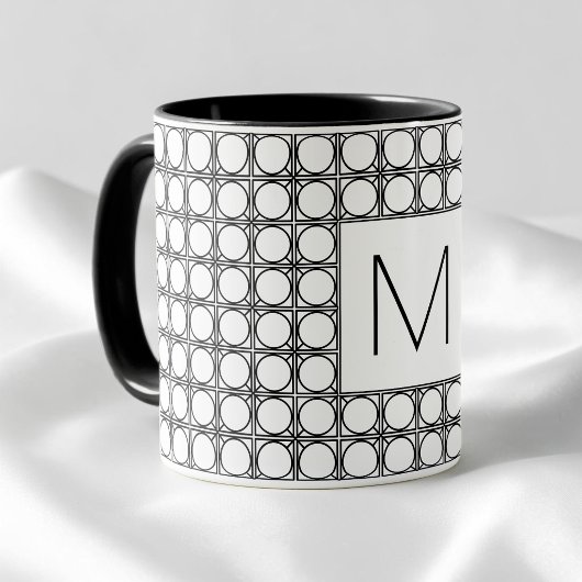 Modern Rattan Pattern Chic Black Initial Monogram Tasse