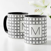 Modern Rattan Pattern Chic Black Initial Monogram Tasse