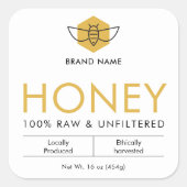 Modern Raw Honey Bee Icon Jar Product Label Quadratischer Aufkleber (Vorderseite)