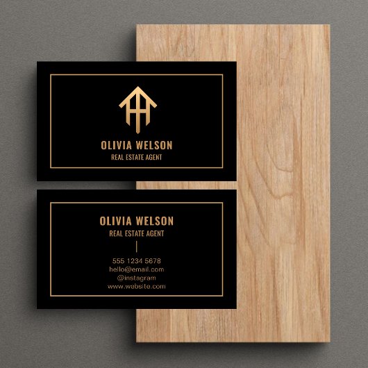 Modern Real Anwesen Agent Gold House Logo & Black Visitenkarte