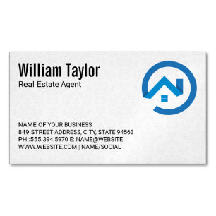 Modern Real Anwesen Blue Logo   Damask Muster Magnetische Visitenkarte