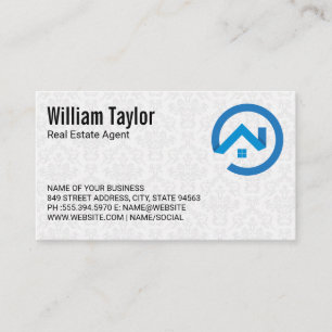 Modern Real Anwesen Blue Logo   Damask Muster Visitenkarte